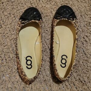 WOMENS LEOPARD PRINT FLAT BALLET SHOES BROWN AND BLACK SIZE 6